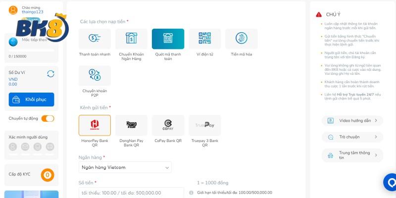 Điền đúng thông tin ở mục Quét mã thanh toán