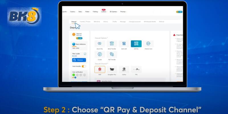Lựa chọn phương thức nạp BK8
